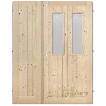 Palubkové dveře dvoukřídlé 2x sklo, masiv smrk 125cm
